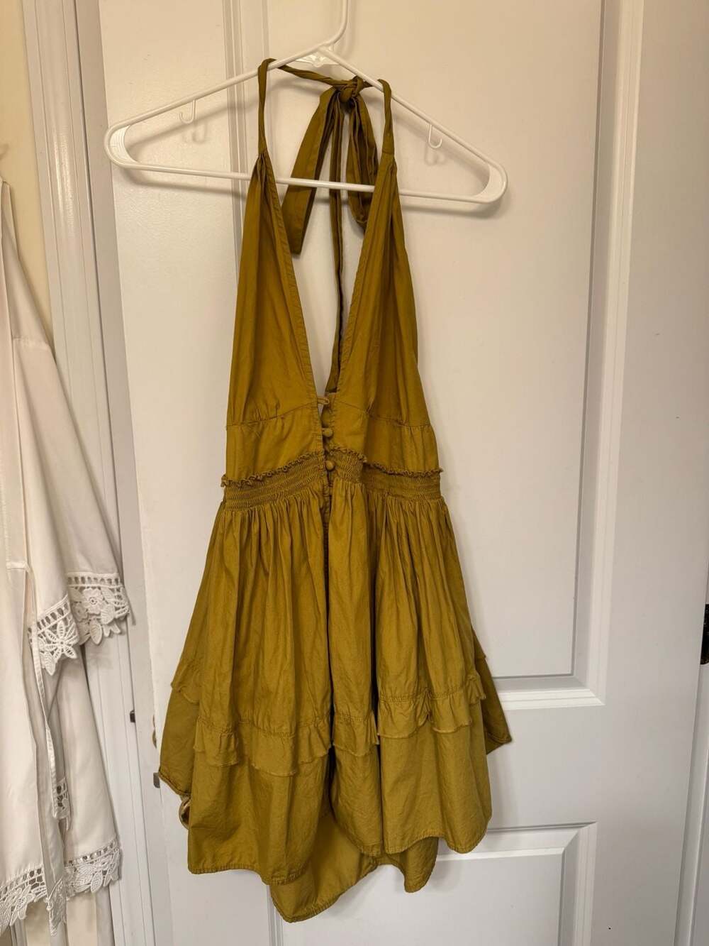 Free People Sail Away Tunic Dress Size M Mustard Yellow Halter Ruffle